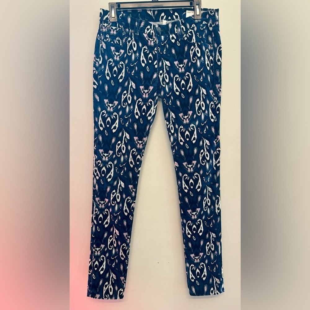 Rag & Bone Blue and White Ikat Patterned Skinny Jeans 28